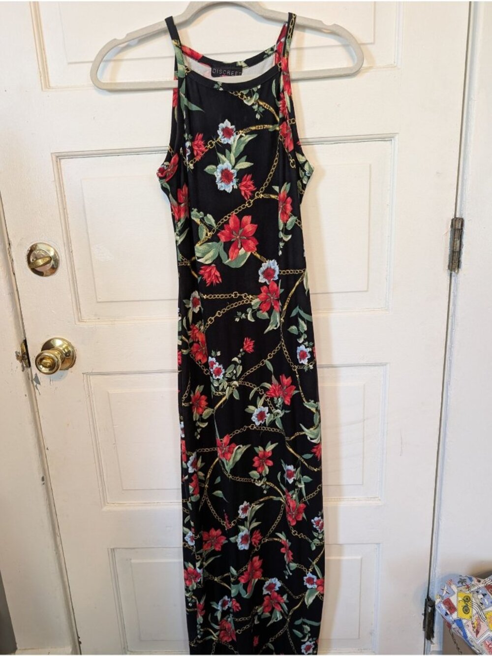 Black Floral Sleeveless Halter-neck Maxi Dress Size S Slim Silhouette